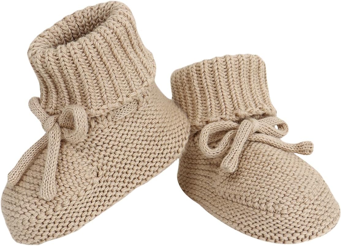 Hadetoto Baby Booties Newborn First Walkers Cozy Shoes Warm Knit Soft Booties for Toddler Infant Boy Girl