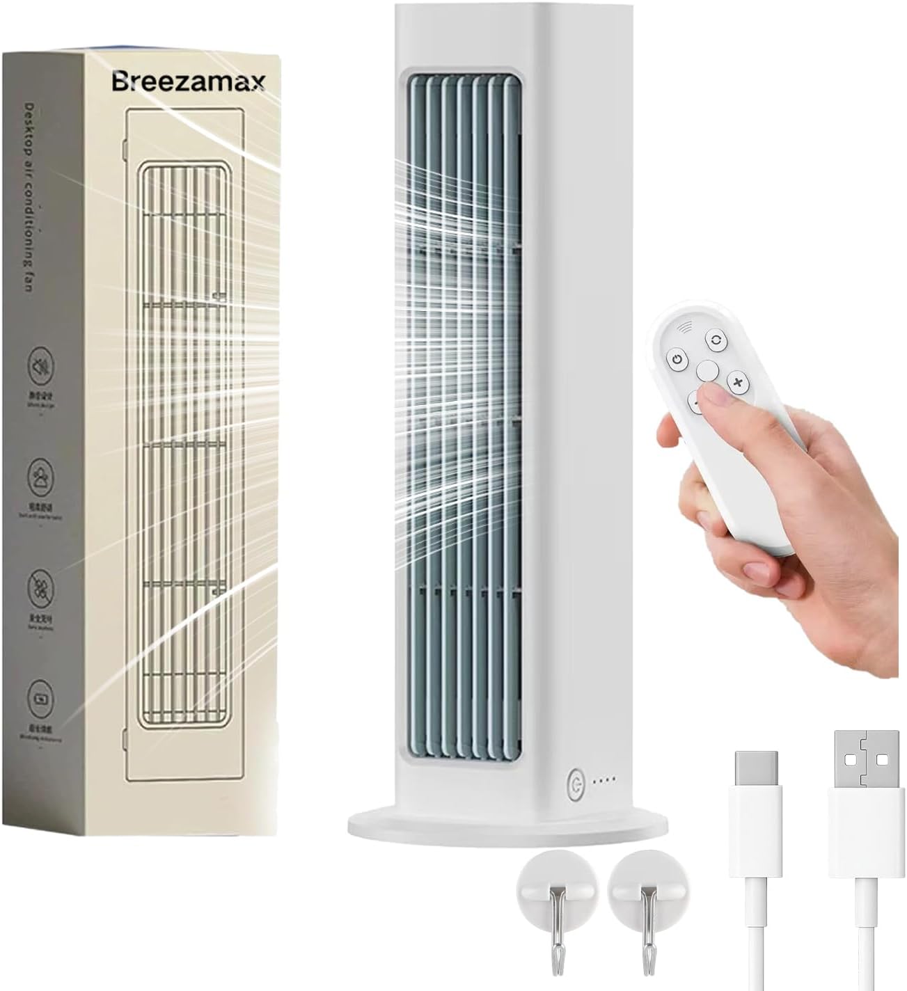 Conditioner, 3 Speed Remote Control Desktop Air Fan, USB Rechargeable Portable Cooling Air Conditioner Fan for Indoor Home Bedroom Office Kitchen