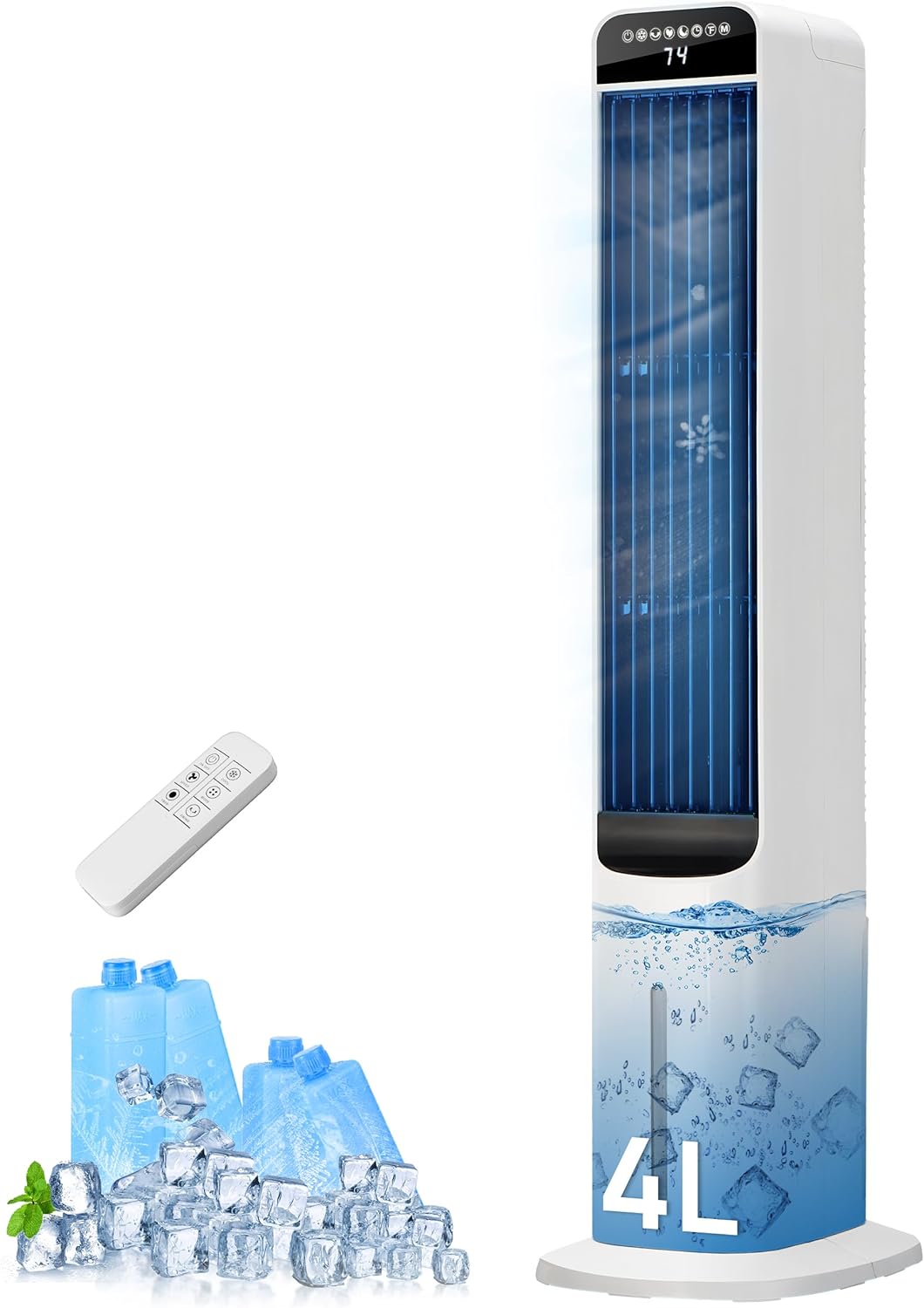 Uthfy 41 INCH Portable Air Conditioners, 3-in-1 Swamp Cooler with 120° Oscillation, 28ft/s, Cooling Fans that Blow Cold Air 4 Modes, 3 Speeds,4L Water Tank,4 Ice Packs, Off White