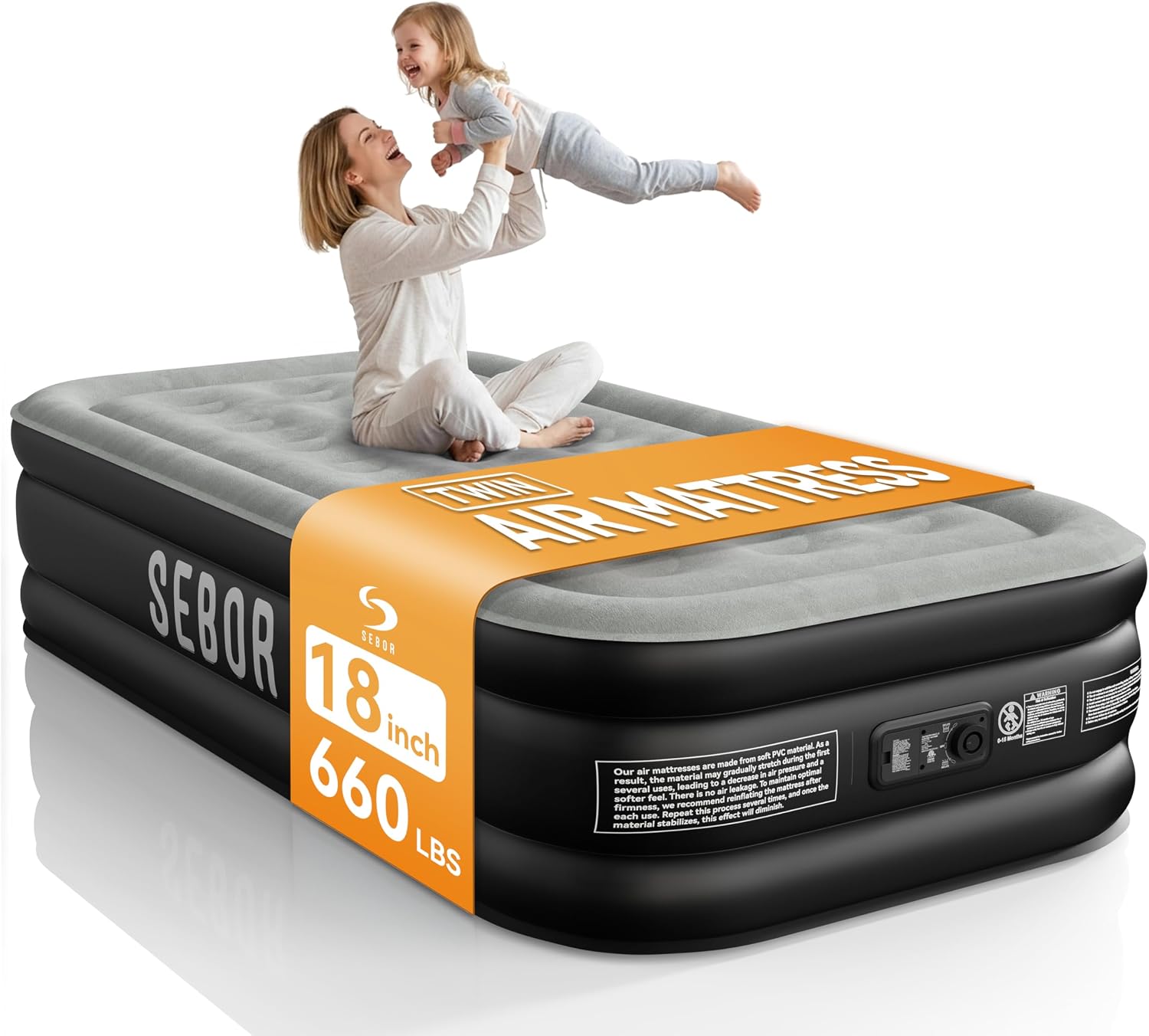 Air Mattress Twin with Built-in Pump 18", Comfortable Self-Inflating Air Mattress with High-Speed Pump, Durable Blow Up Mattress Twin with Storage Bag for Guests, Camping, Travel
