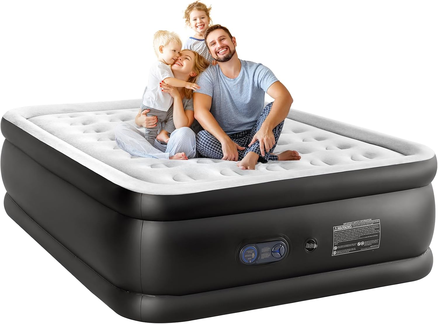 DUMOS Queen Inflatable Blow Up Air Mattress, 16" Double Height Airbed, Built-in High Capacity Pump, Non-Slip Bottom, 660 lbs Weight Capacity, Ideal for Home or Camping