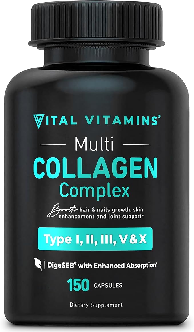 Vital Vitamins Multi Collagen for Women & Men - Type I, II, III, V, X - Grass Fed, Non-GMO - 150 Capsules