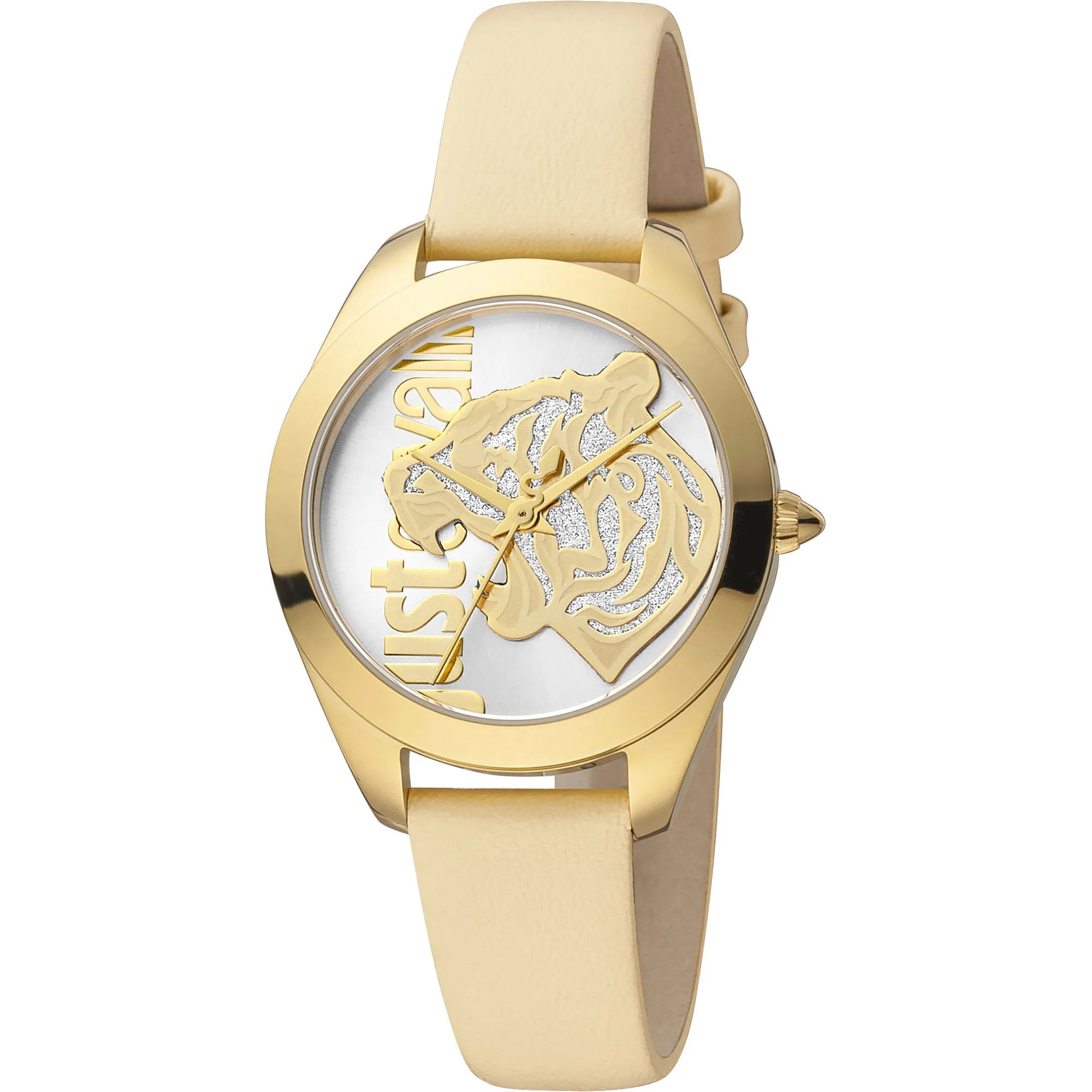 Just Cavalli Pantera Leather Beige Gold