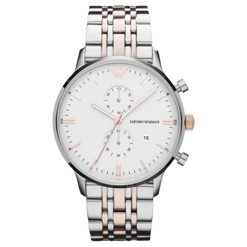 Emporio Armani Ar0399 Men S Silver Chronograph Watch