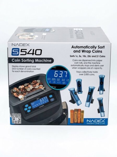Nadex S540 Pro | Coin Counter, Sorter, and Wrapper | Sorts up to 300 Coins Per Minute | Comes with 48 Preformed Wrappers (Gray)