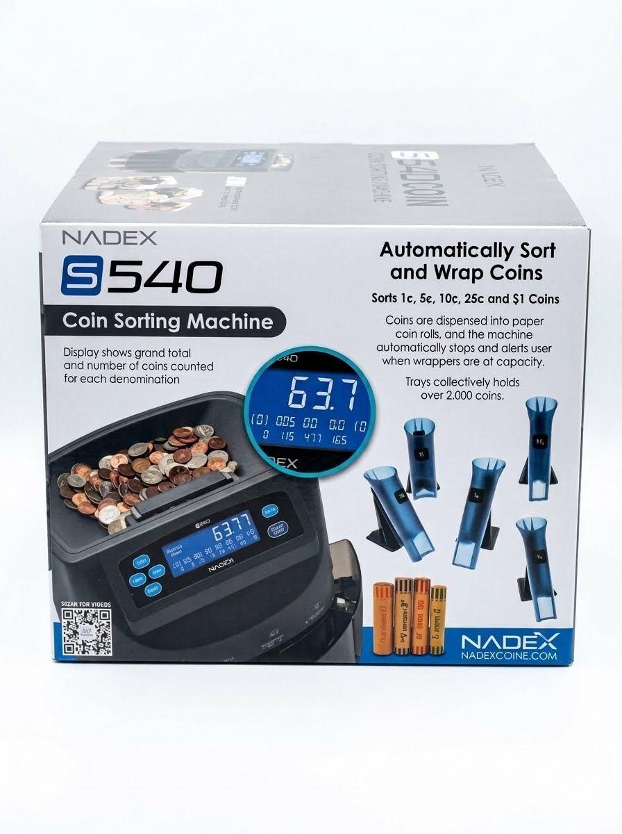 Nadex S540 Pro | Coin Counter, Sorter, and Wrapper | Sorts up to 300 Coins Per Minute | Comes with 48 Preformed Wrappers (Gray)